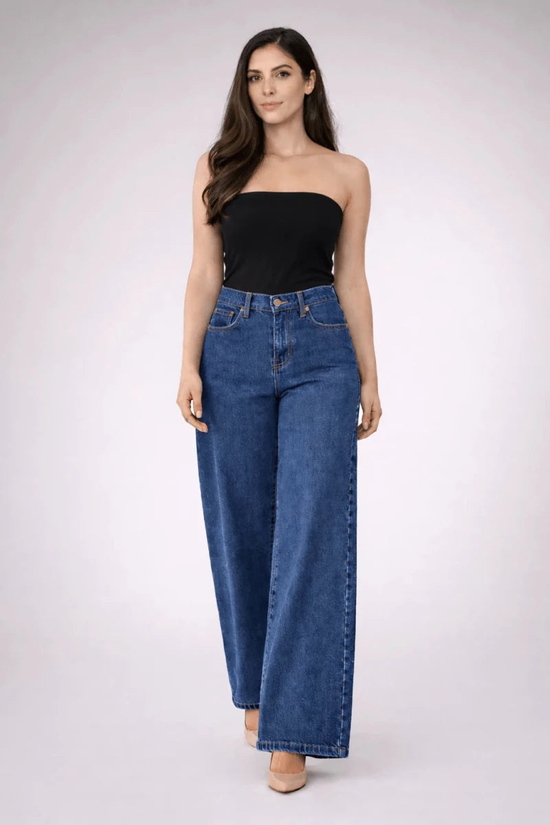 Wide - Leg Raw Denim Jeans - ELLY