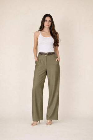 Wide - Leg Tailored Pants – Verde - ELLY