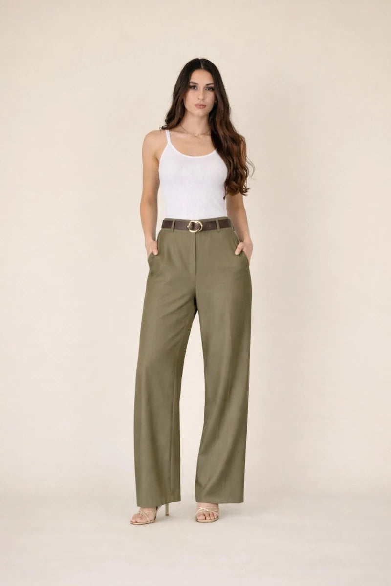 Wide - Leg Tailored Pants – Verde - ELLY
