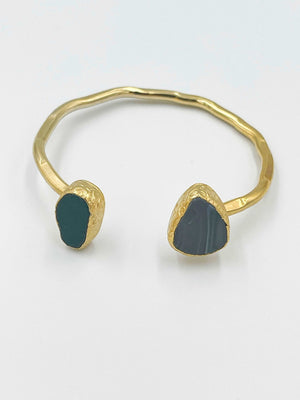 18 karat gold plated brass bracelet featuring a stunning agate stone - ELLY