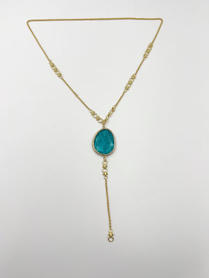 Blue Zircon Stone Adorned 18-Karat Gold-Plated Chain Necklace - ELLY
