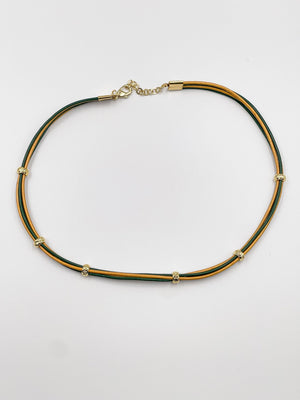 Genuine leather choker, fastened with an 18-karat gold-plated brass buckle - ELLY