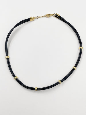 Genuine leather choker, fastened with an 18-karat gold-plated brass buckle - ELLY