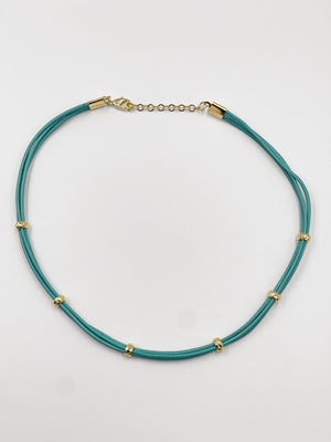 Genuine leather choker, fastened with an 18-karat gold-plated brass buckle - ELLY