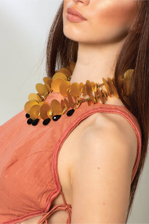 Gold Leaf Necklace Featuring Preciosa Czech Crystals - ELLY