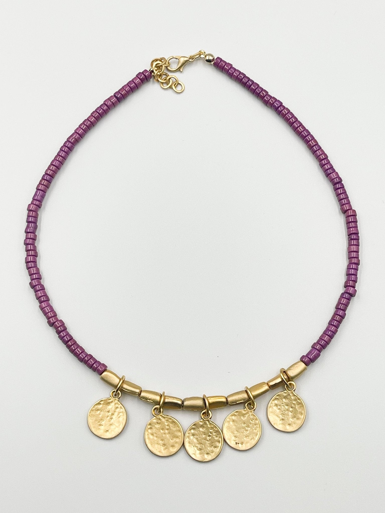 Gold plated 18 karat lab colored stone necklace - ELLY