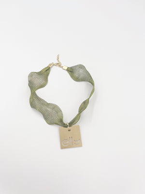 Green Fil Metallic necklace with 18 Karat gold plated brass chain - ELLY