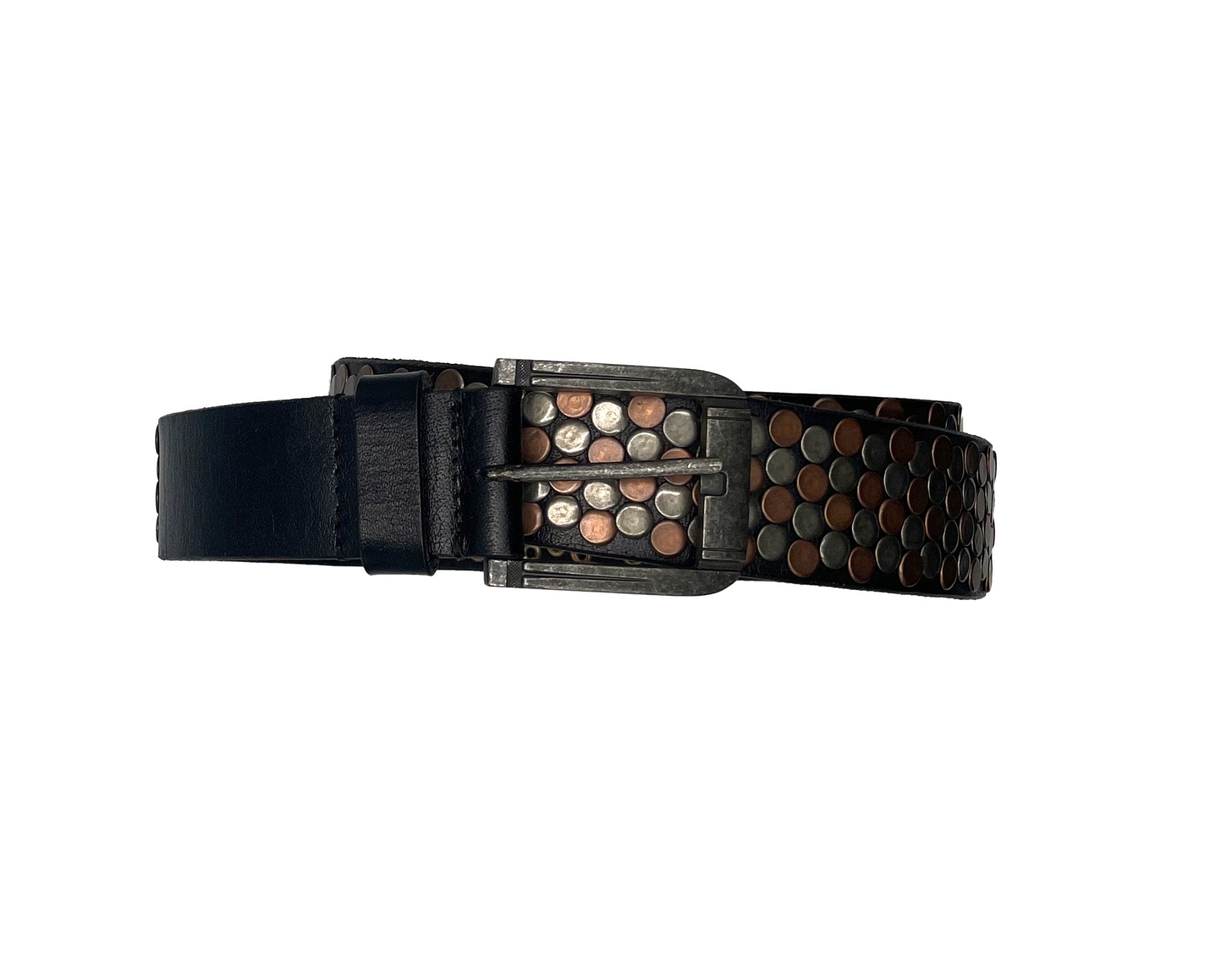 Handmade Black Leather Belt with Artisanal Hand-Tooling - ELLY