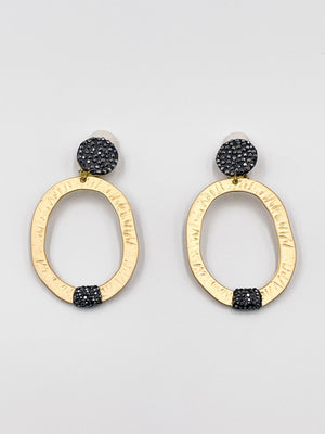 Handmade earrings, crafted with hematite stones and rhodium coated metal with yellow gold accents - ELLY