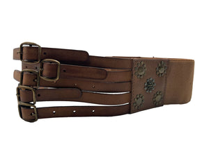 Handmade Leather Belt - Statement Silver Buckles on Buff Tan - ELLY