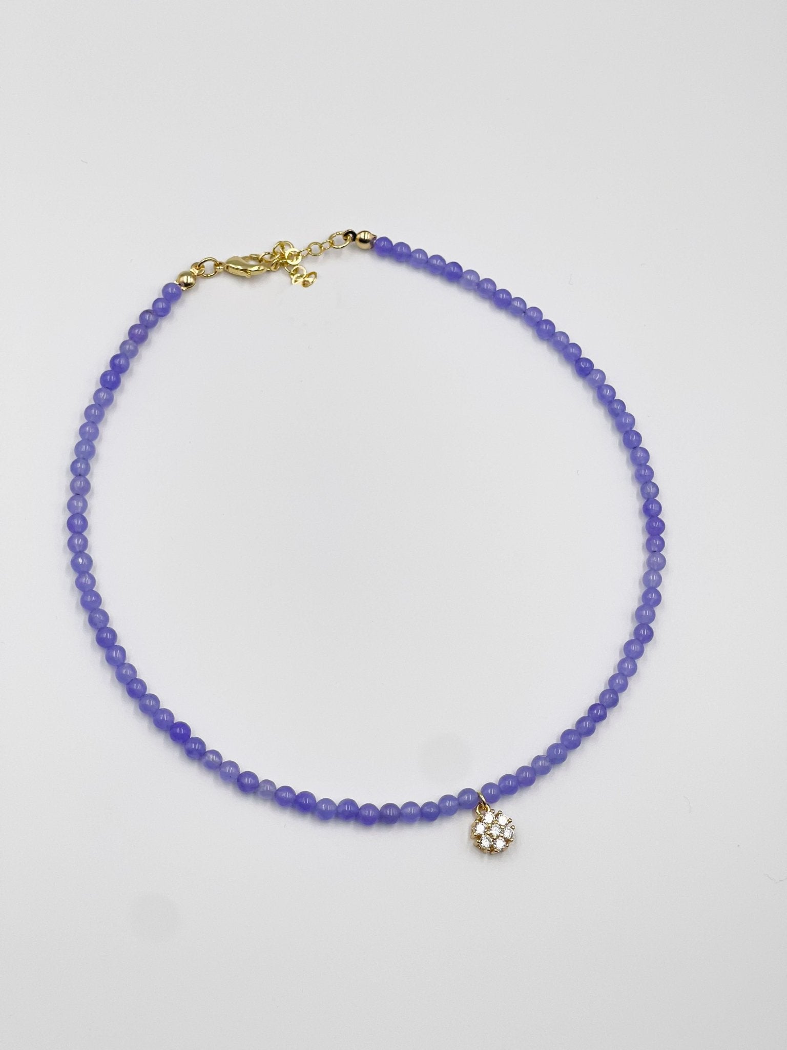 Jade stone pendant with zircon ornament and 18 karat gold plated chain - ELLY