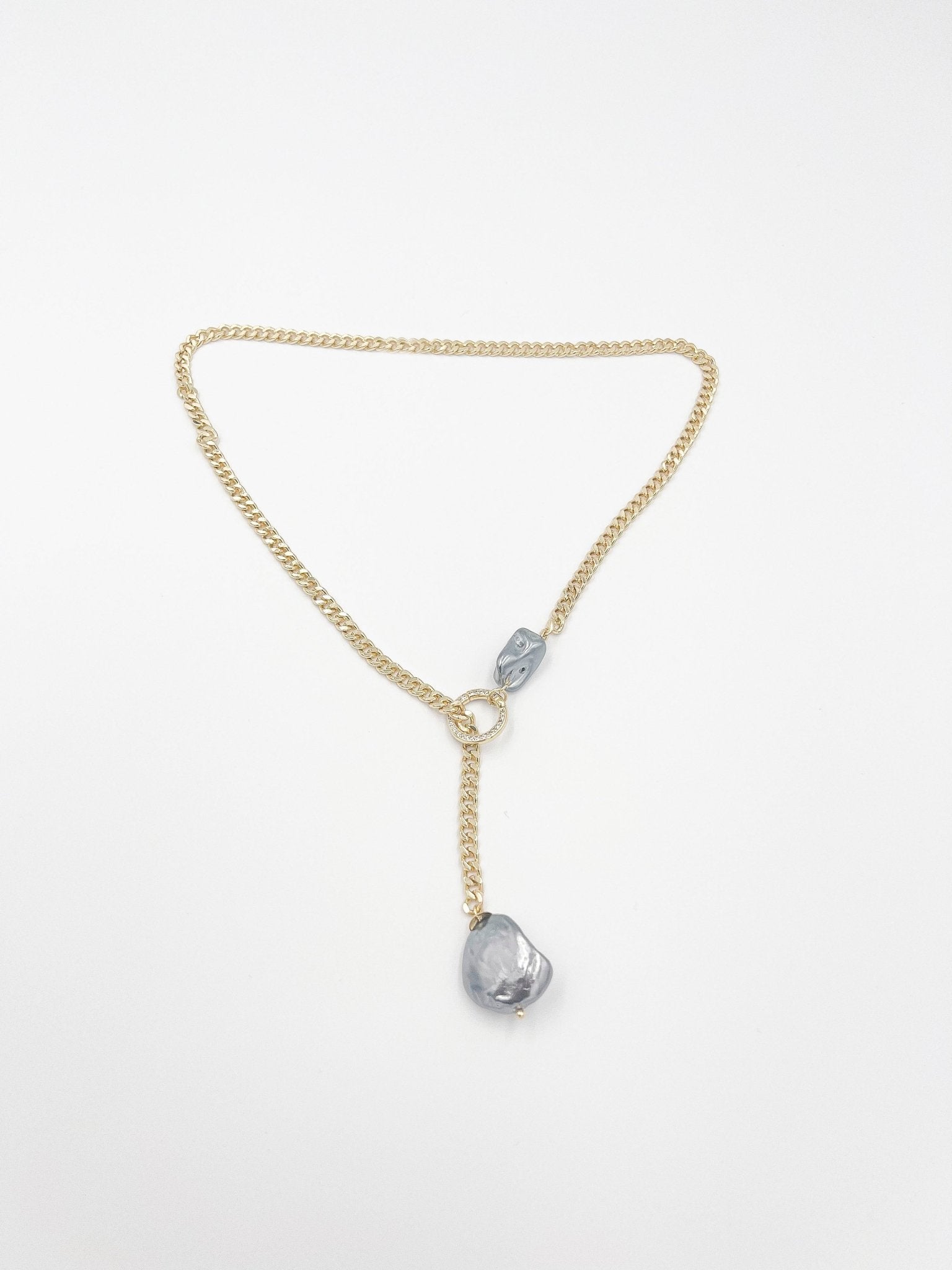 Pearl baroque stone necklace featuring an 18 karat gold plated chain - ELLY