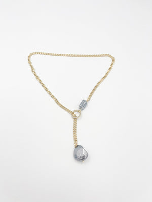 Pearl baroque stone necklace featuring an 18 karat gold plated chain - ELLY