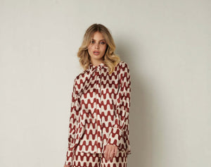 Retro Print Pants and Shirt Set - ELLY