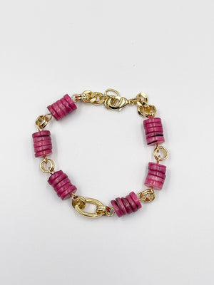Stunning bracelet, featuring an 18-karat gold-plated chain and gorgeous colored nacre stone - ELLY