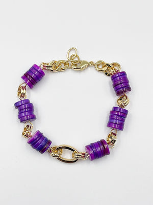 Stunning bracelet, featuring an 18-karat gold-plated chain and gorgeous colored nacre stone - ELLY