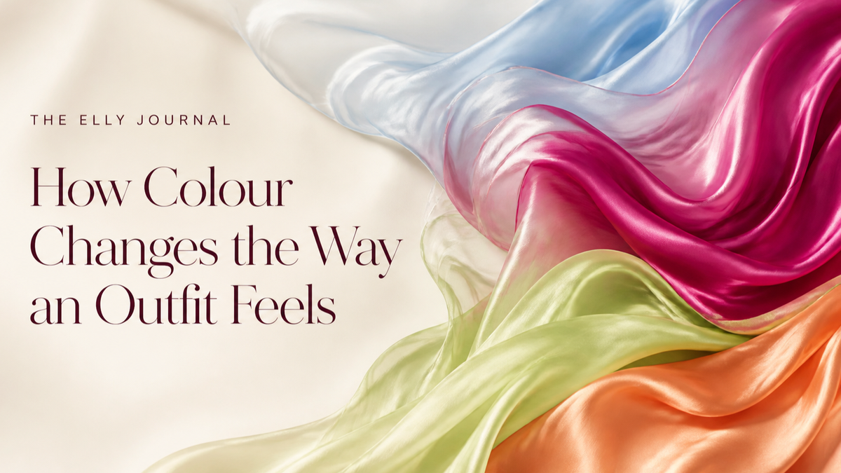 Flowing blue, fuchsia, green and orange fabrics illustrating how colour changes the feeling of an outfit