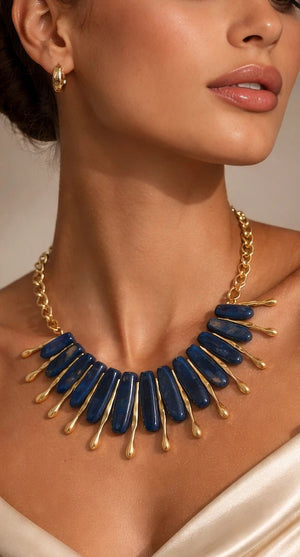 18 karat gold plated brass necklace with purple sodalite stones - ELLY
