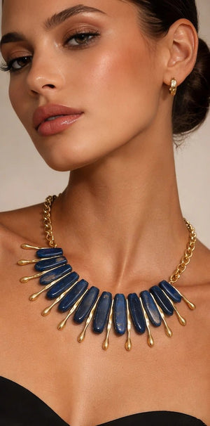 18 karat gold plated brass necklace with purple sodalite stones - ELLY