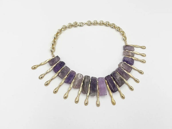 18 karat gold plated brass necklace with purple sodalite stones - ELLY