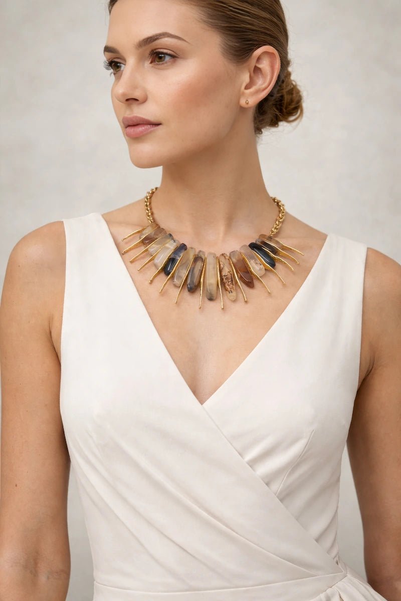 18 karat gold plated brass necklace with purple sodalite stones - ELLY