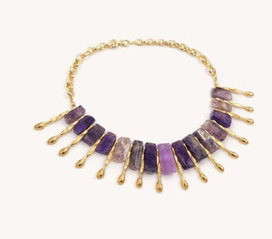 18 karat gold plated brass necklace with purple sodalite stones - ELLY