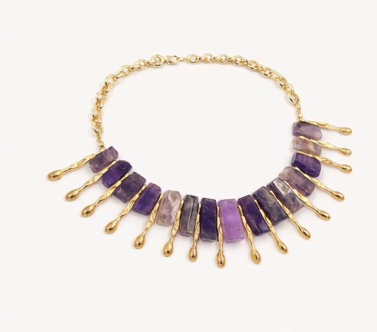 18 karat gold plated brass necklace with purple sodalite stones - ELLY