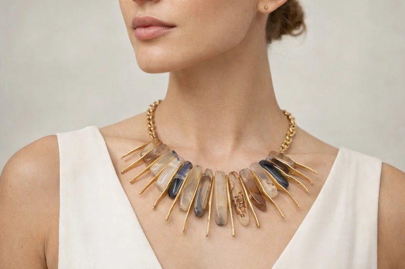 18 karat gold plated brass necklace with purple sodalite stones - ELLY