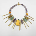 18 karat gold plated brass necklace with Yellow Jasper, green aventurine and purple sodalite stones - ELLY