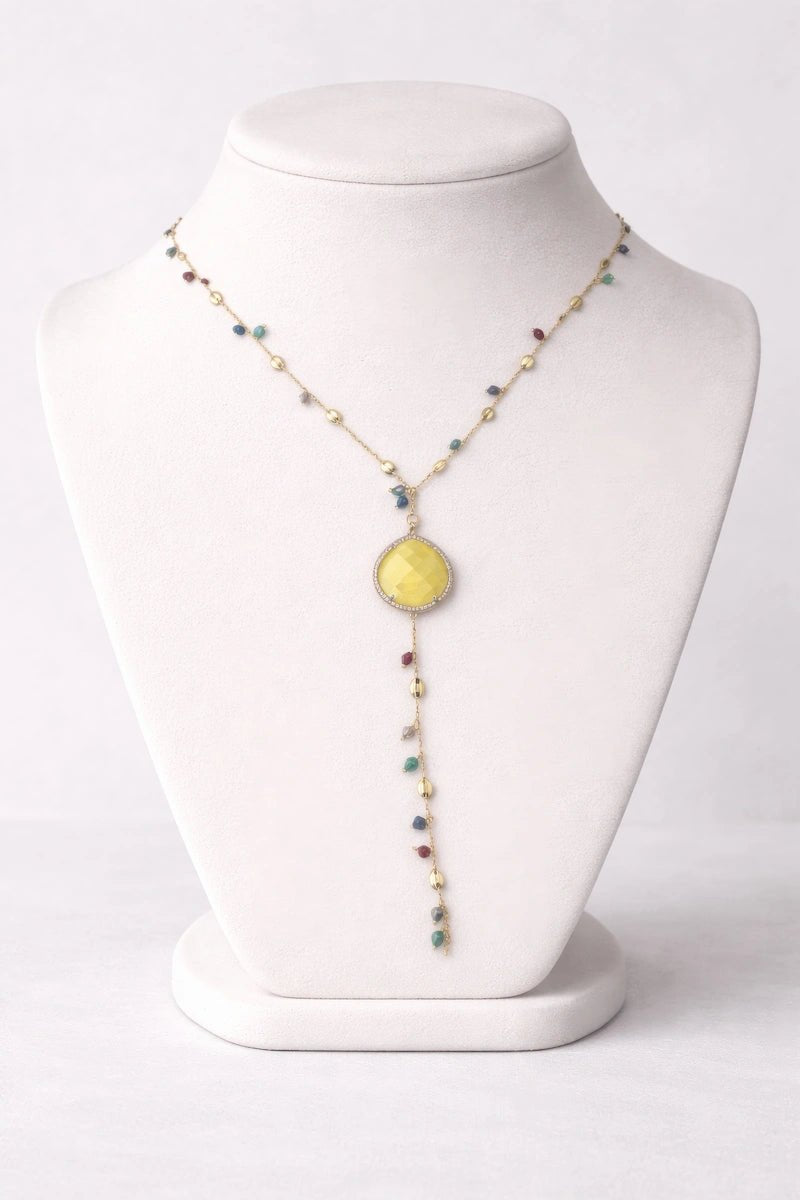 18 - karat gold - plated chain necklace adorned with sparkling crystal ornaments and zircon stone - ELLY