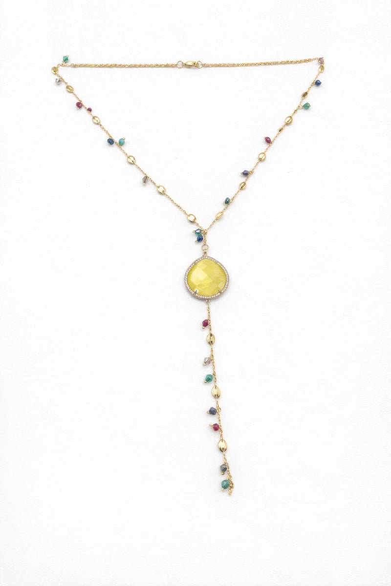 18 - karat gold - plated chain necklace adorned with sparkling crystal ornaments and zircon stone - ELLY