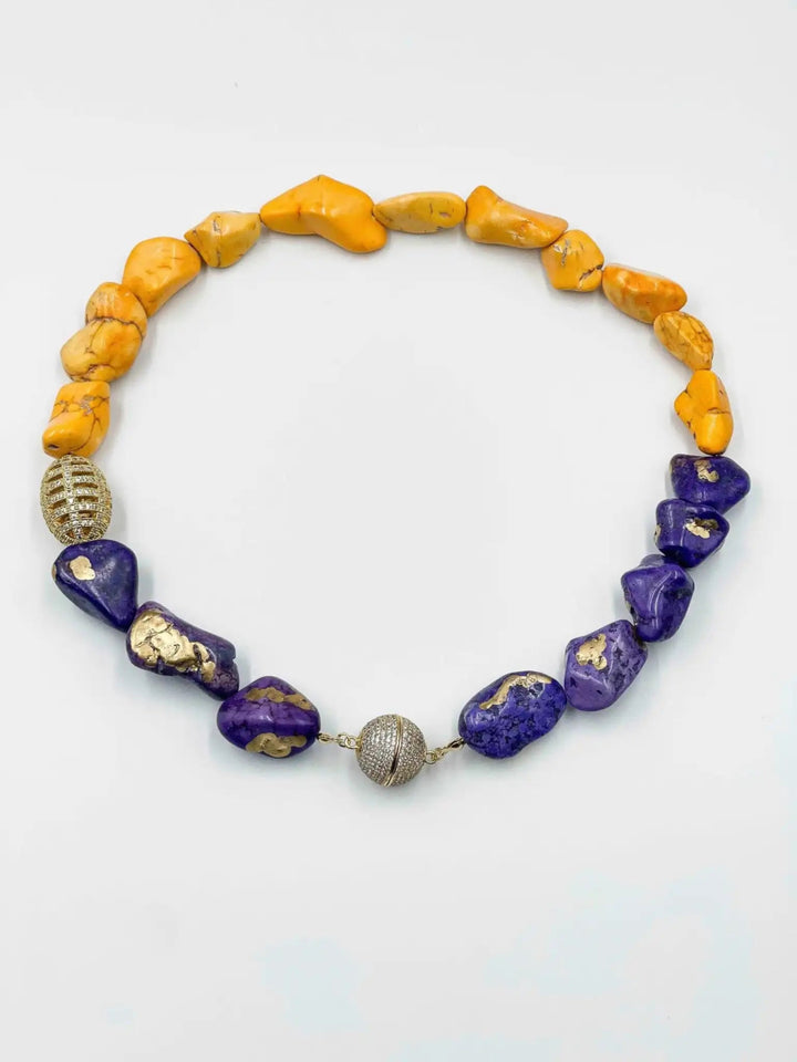 18 karat gold - plated necklace featuring a blend of sodalite and jasper stones adorned with exquisite zircon ornaments - ELLY