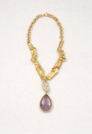 18 karat gold plated necklace featuring a striking agate stone pendant - ELLY