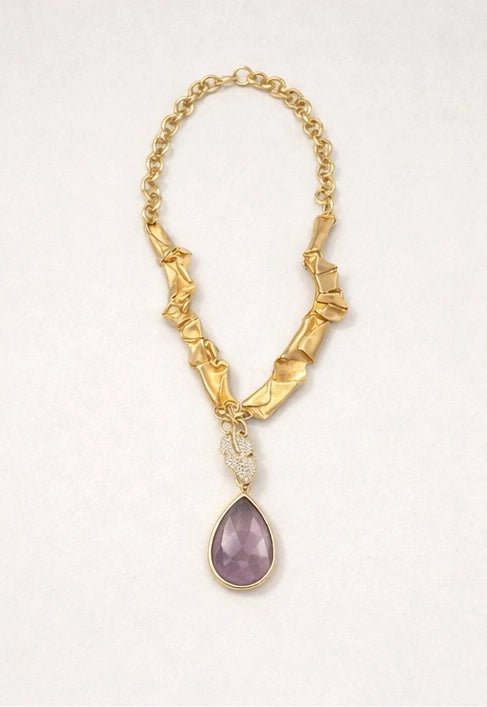 18 karat gold plated necklace featuring a striking agate stone pendant - ELLY