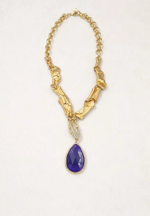 18 karat gold plated necklace featuring a striking agate stone pendant - ELLY