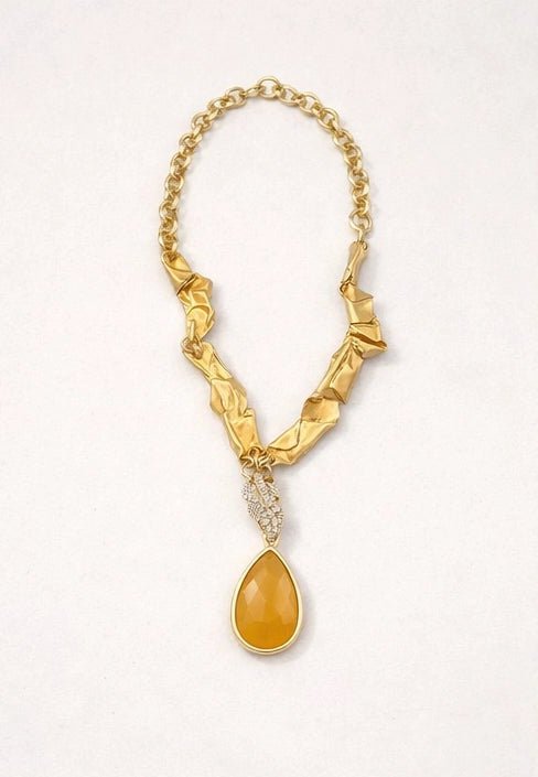 18 karat gold plated necklace featuring a striking agate stone pendant - ELLY