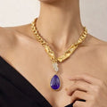 18 karat gold plated necklace featuring a striking agate stone pendant - ELLY