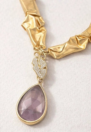 18 karat gold plated necklace featuring a striking agate stone pendant - ELLY