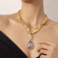 18 karat gold plated necklace featuring a striking agate stone pendant - ELLY