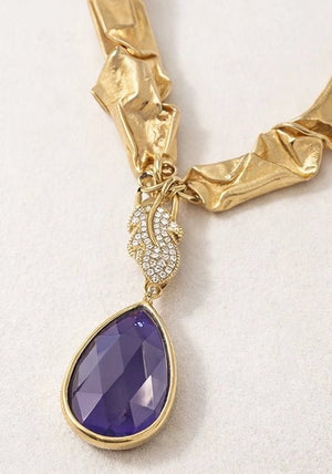 18 karat gold plated necklace featuring a striking agate stone pendant - ELLY