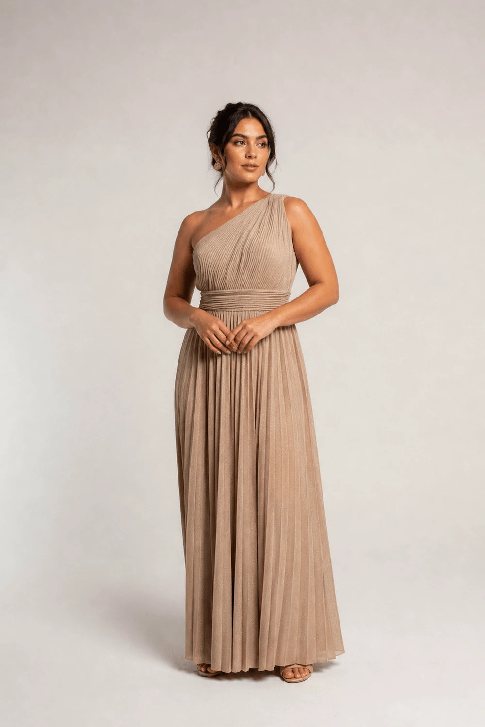 Pleated One-Shoulder Gown – Oro