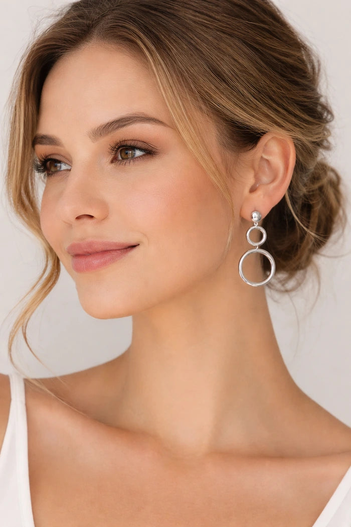 Silver Double Oval Drop Earrings