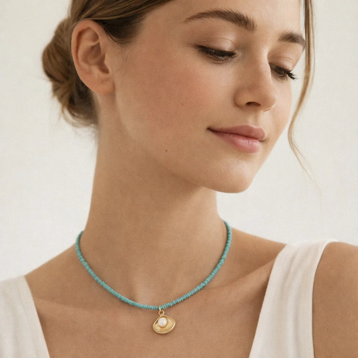 Mint Pearl Charm Necklace