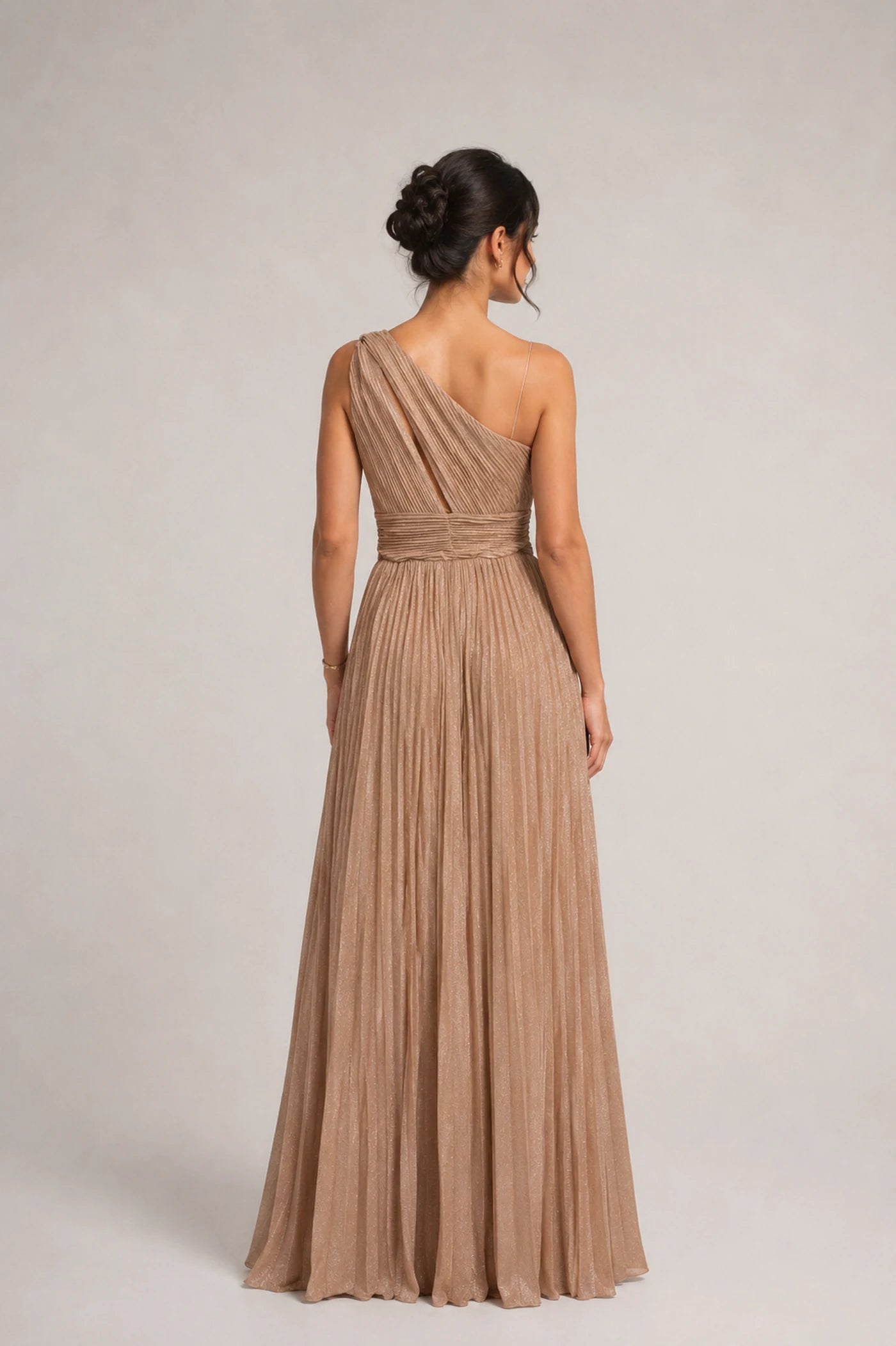 Pleated One-Shoulder Gown – Oro