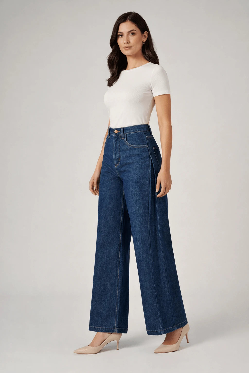 Pantaloni Gamba Larga in Denim