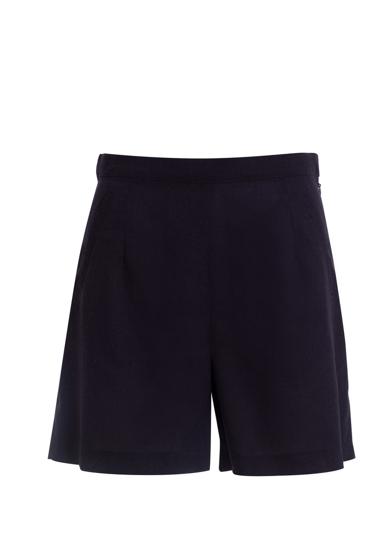 Navy Blue Linen Shorts - ELLY
