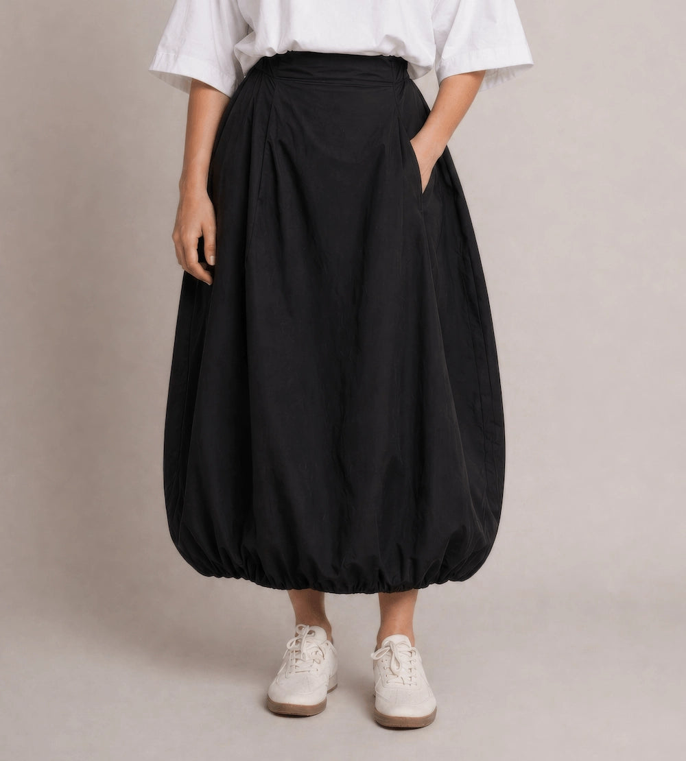 Balloon Midi Skirt – Nero