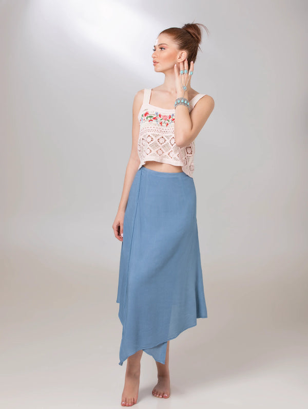 Powder Blue Asymmetric Wrap Skirt