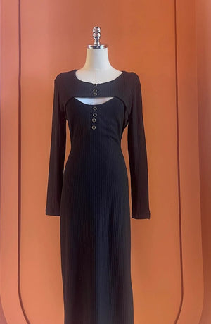 Abito Spalla Nuda Nero con Pannello Rimovibile - ELLY