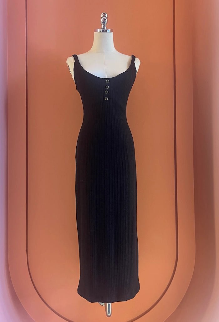 Abito Spalla Nuda Nero con Pannello Rimovibile - ELLY